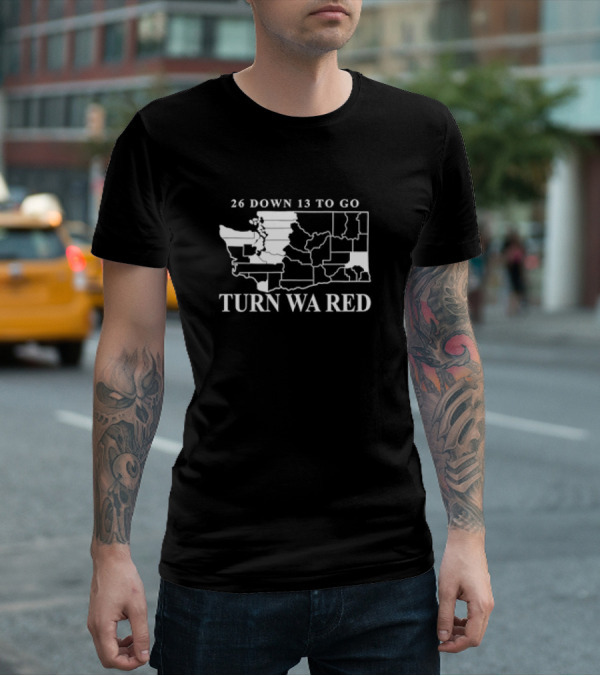 26 Down 13 To Go Turn WA Red Washington State Map T-Shirt