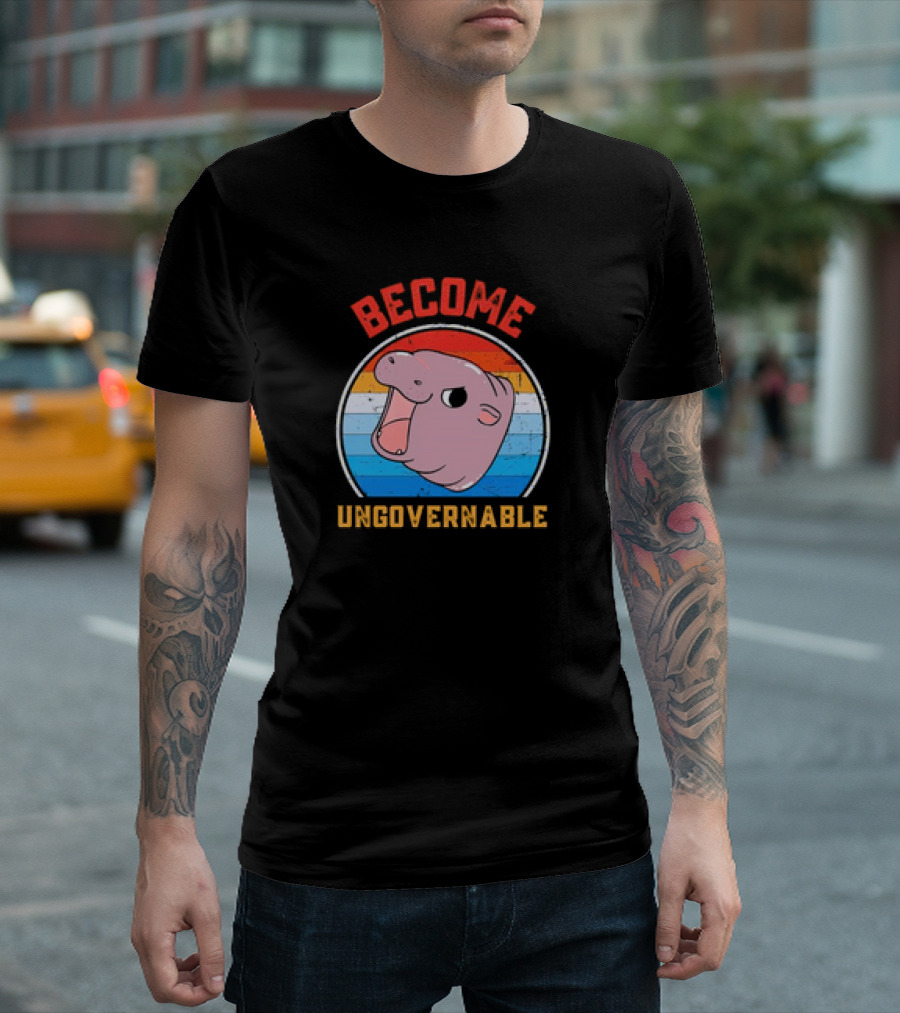 Become Ungovernable Moo Deng Vintage Hippo Retro Stripes T-Shirt