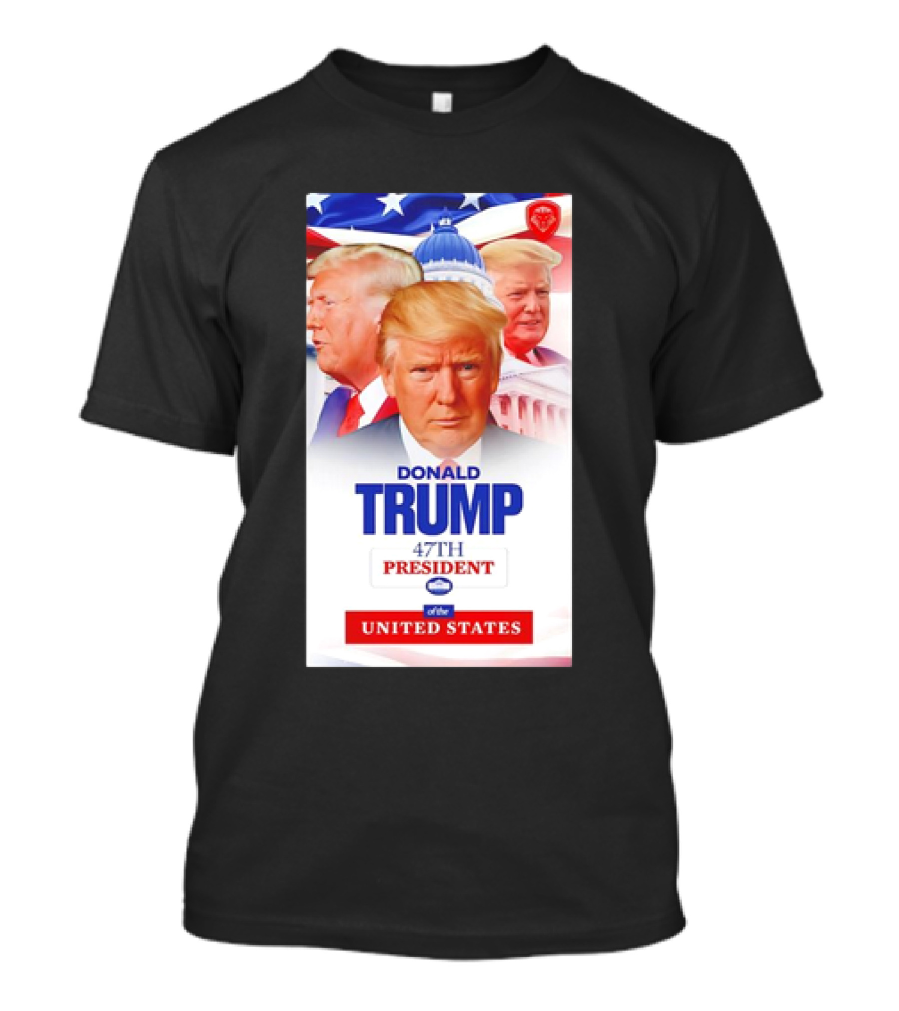 Donald Trump 47th President United States Capitol American Flag Background T-Shirt