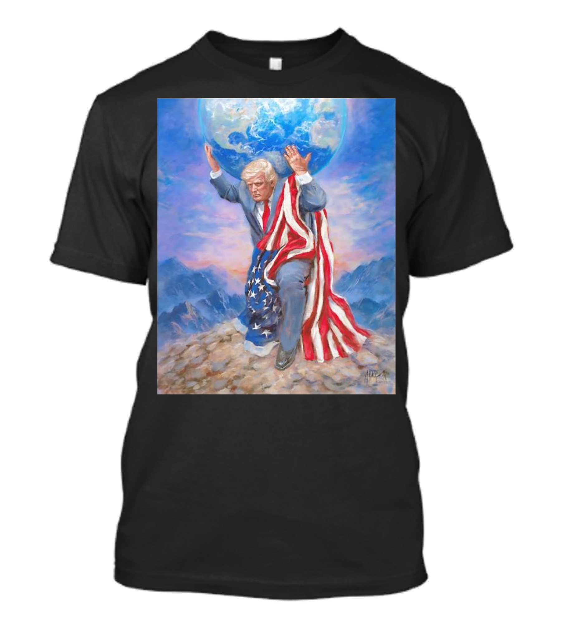 Trump Leads The Way Holding Earth Draped In American Flag T-Shirt