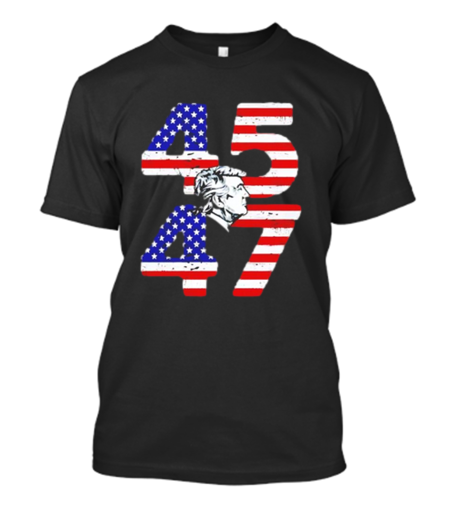 Patriotic 45 47 Trump Silhouette American Flag Theme Funny T-Shirt