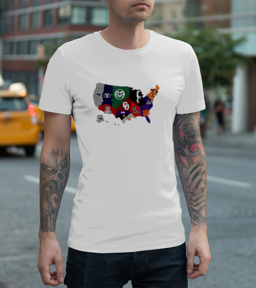 Map of College Football Teams Featuring Big 12 Undefeated 13 T-Shirt