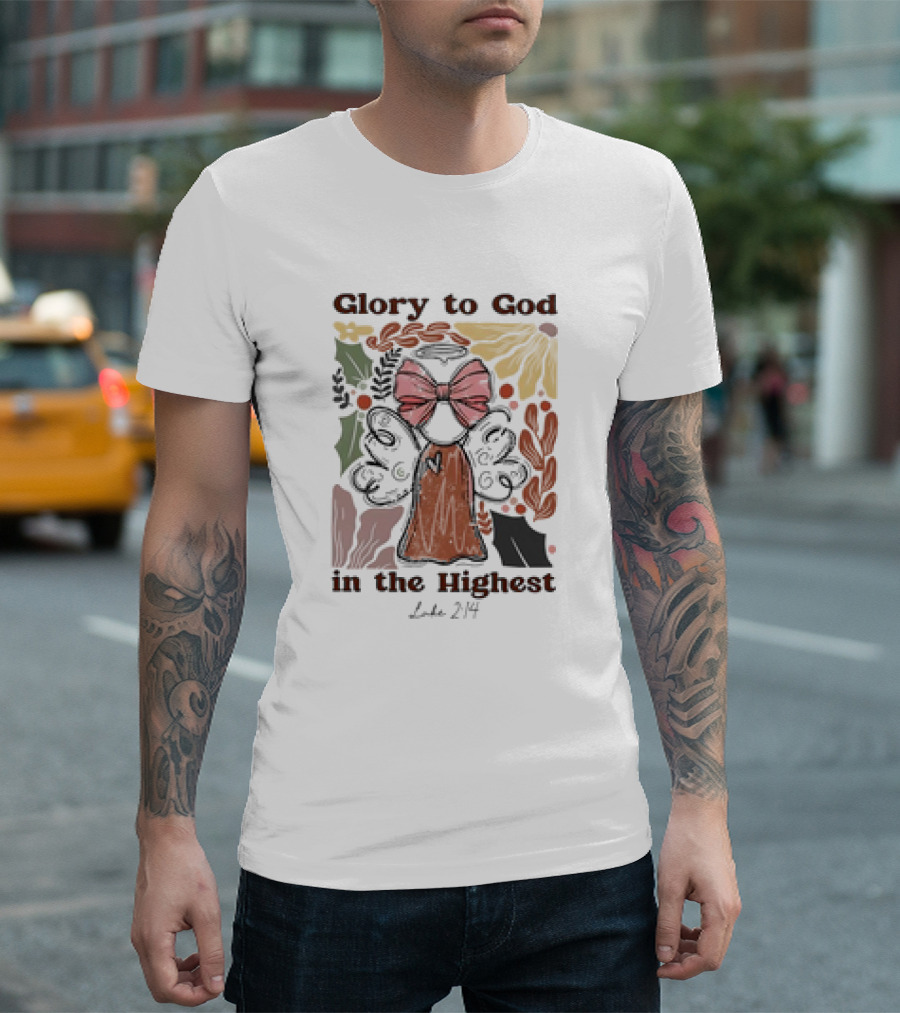 Glory to God in the Highest Luke 2:14 Retro Vintage Christian Angel Bow T-Shirt