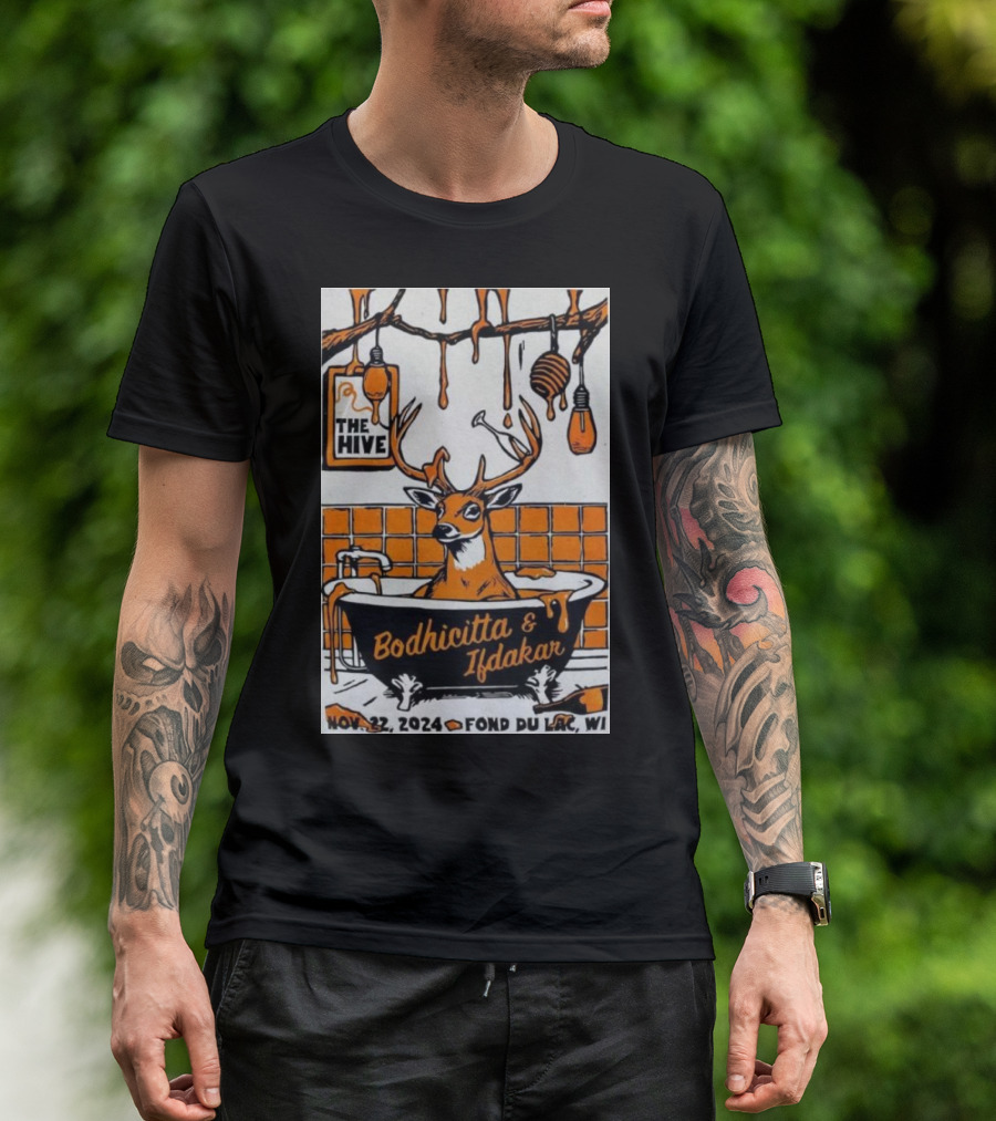 Bodhicitta And Ifdakar Live At The Hive Nov 22 2024 Fond Du Lac WI With Deer And Honeycomb T-Shirt