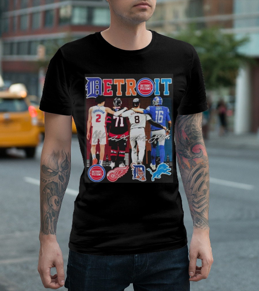 Detroit Pistons Red Wings Tigers Lions Cunningham Larkin Vierling Goff T-Shirt
