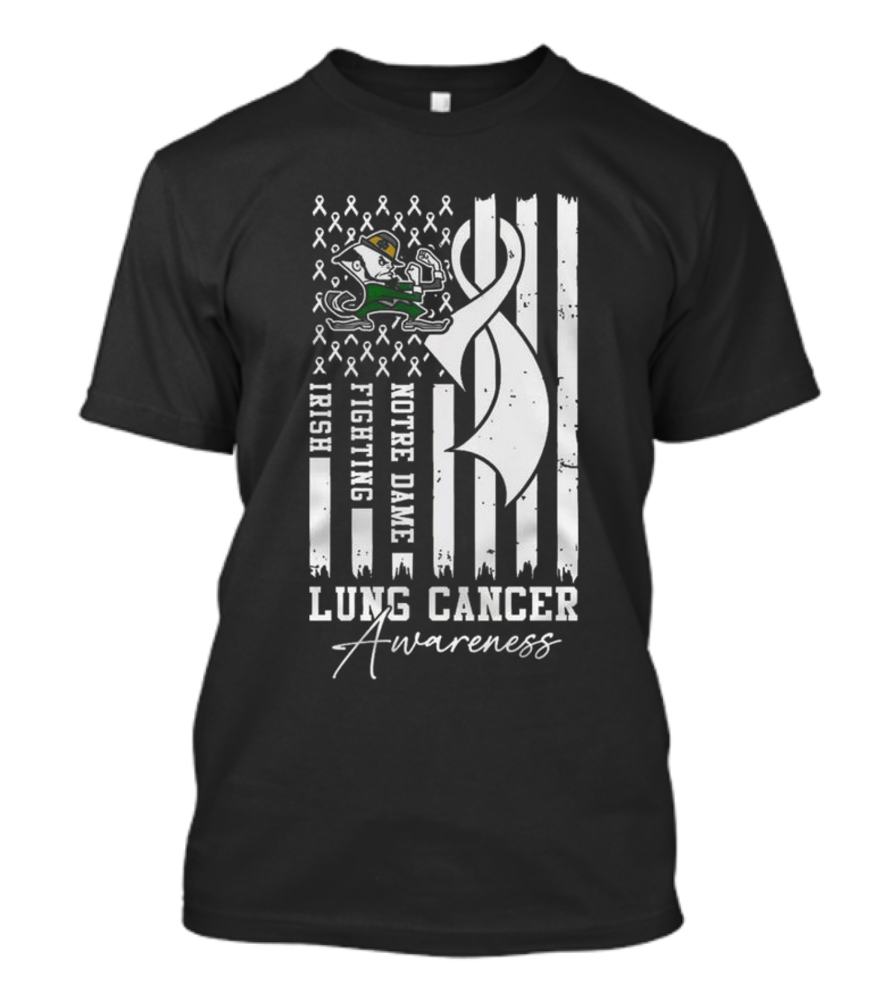 Notre Dame Fighting Irish Lung Cancer Awareness 2024 Ribbon Flag T-Shirt