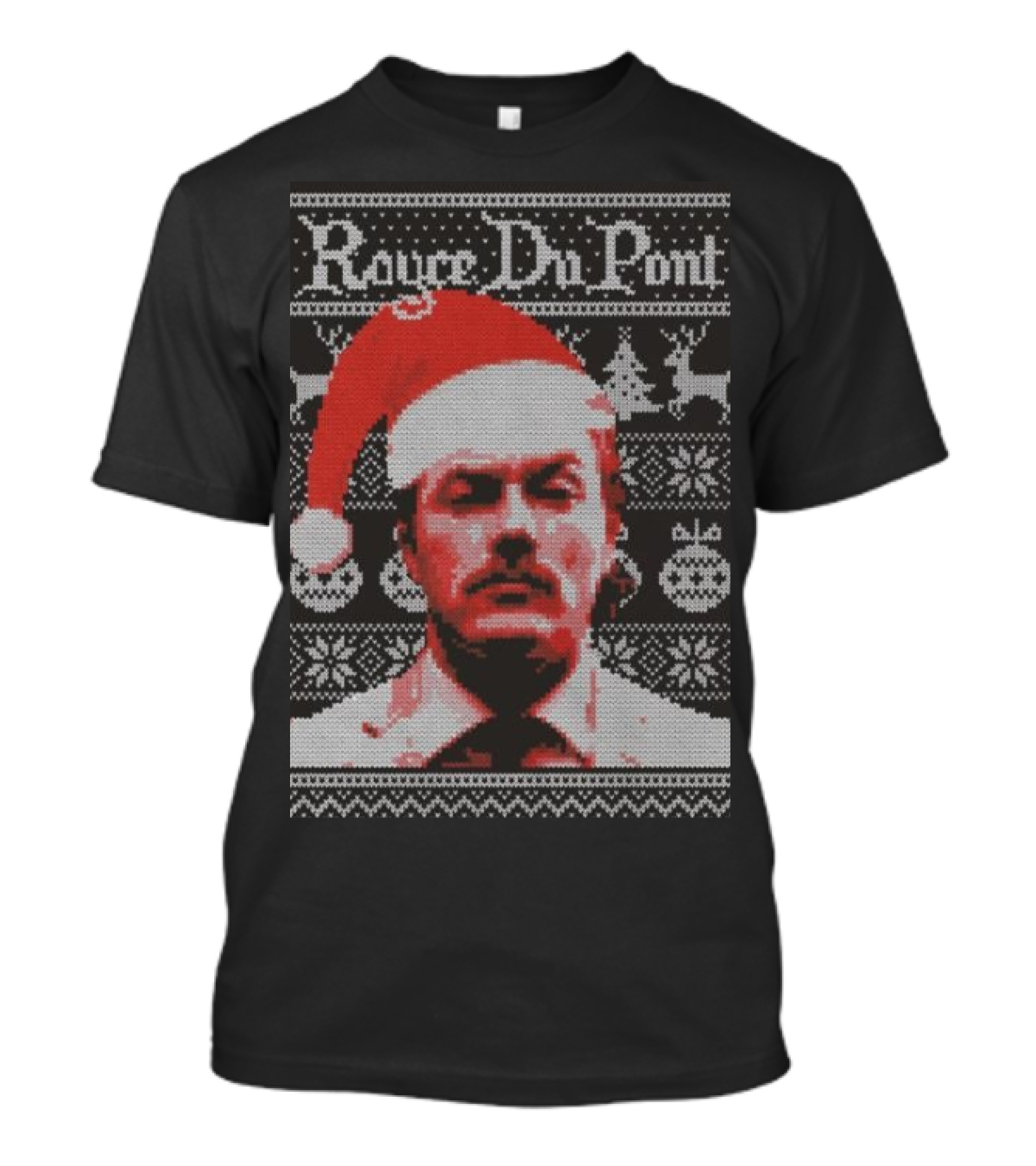 Rouce Du Pont Holiday Ugly Christmas 2024 Santa Hat Reindeer Trees Snowflakes T-Shirt