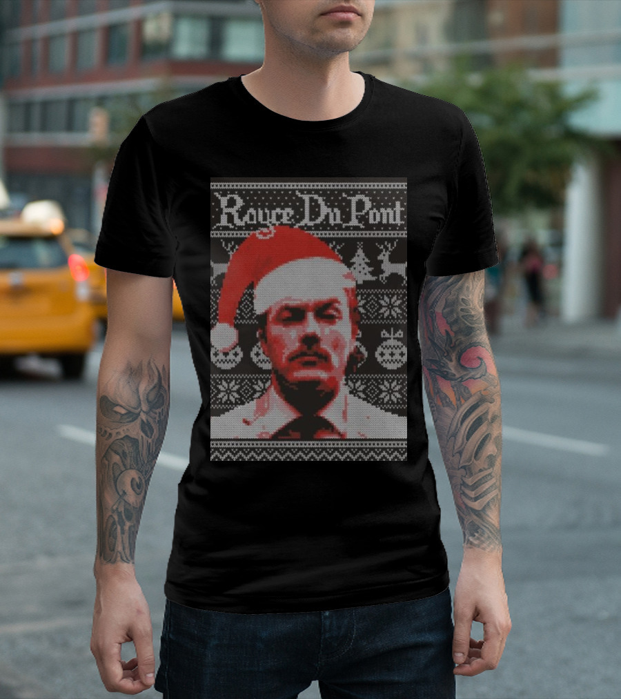 Rouce Du Pont Holiday Ugly Christmas 2024 Santa Hat Reindeer Trees Snowflakes T-Shirt