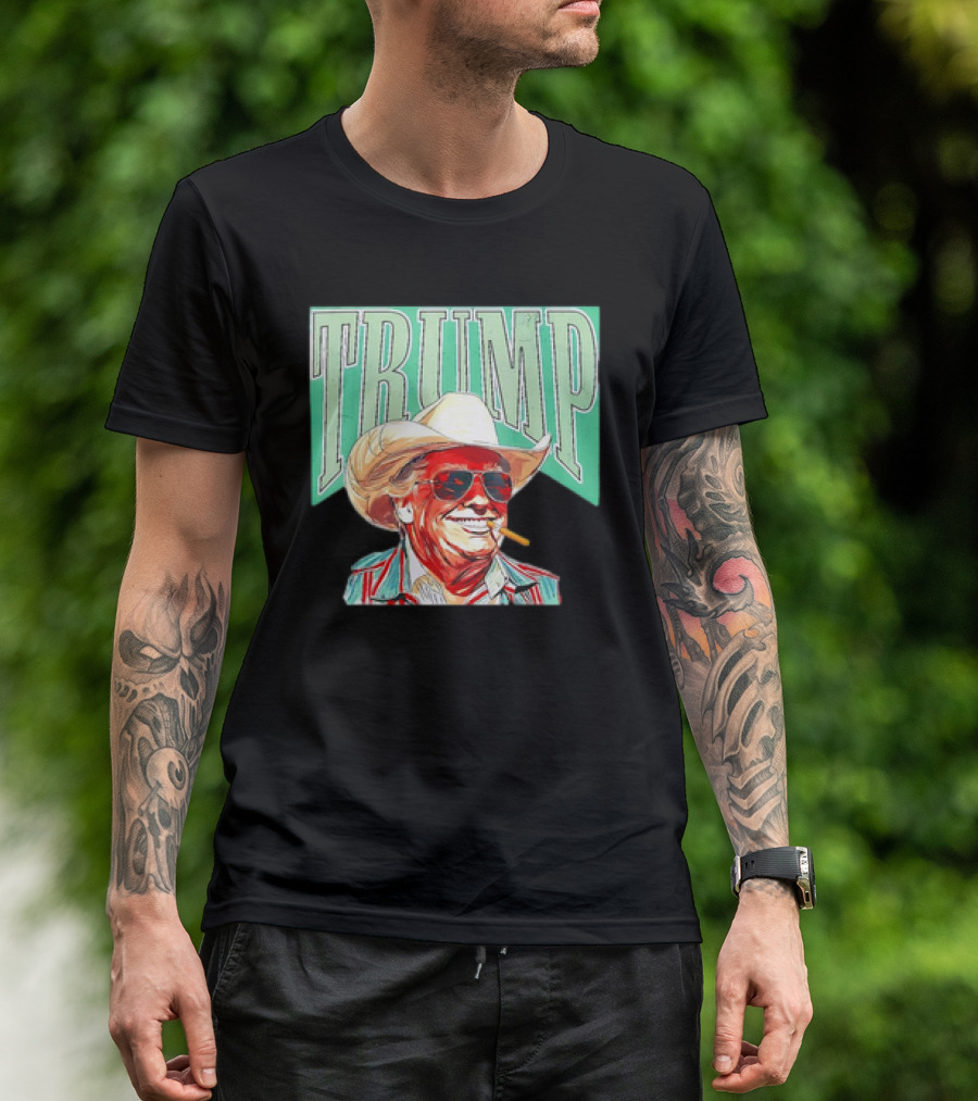 TRUMP Cowboy Hat Western Style Smoking Sunglasses T-Shirt
