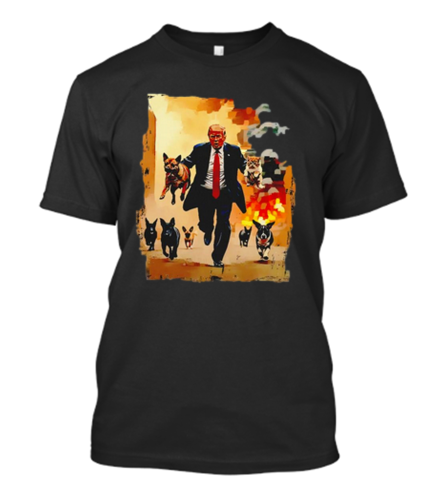 Trump Rescue Dogs Running 2024 Explosion Background T-Shirt