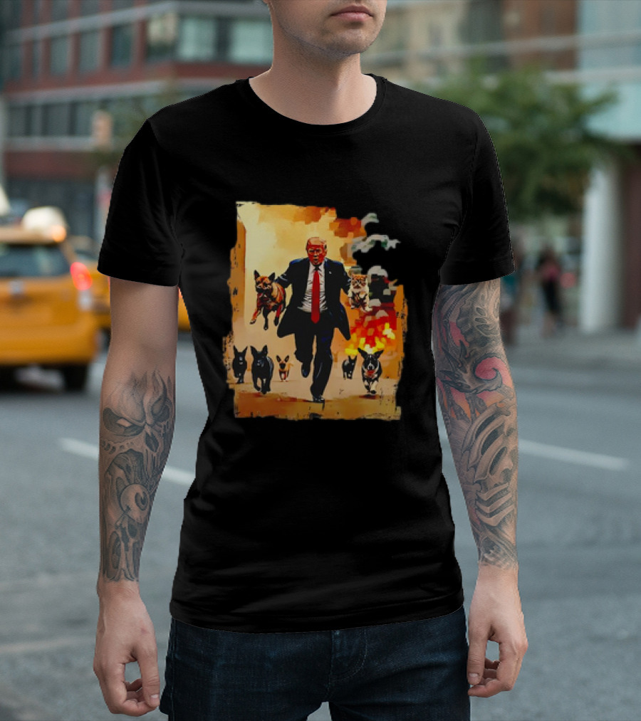 Trump Rescue Dogs Running 2024 Explosion Background T-Shirt