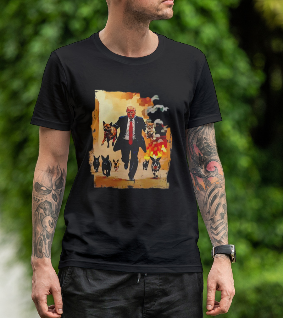 Trump Rescue Dogs Running 2024 Explosion Background T-Shirt