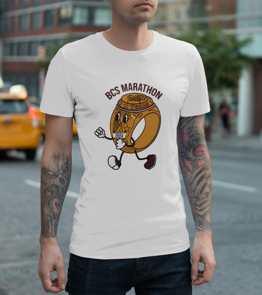 BCS Marathon 2024 Texas Running Ring Character T-Shirt
