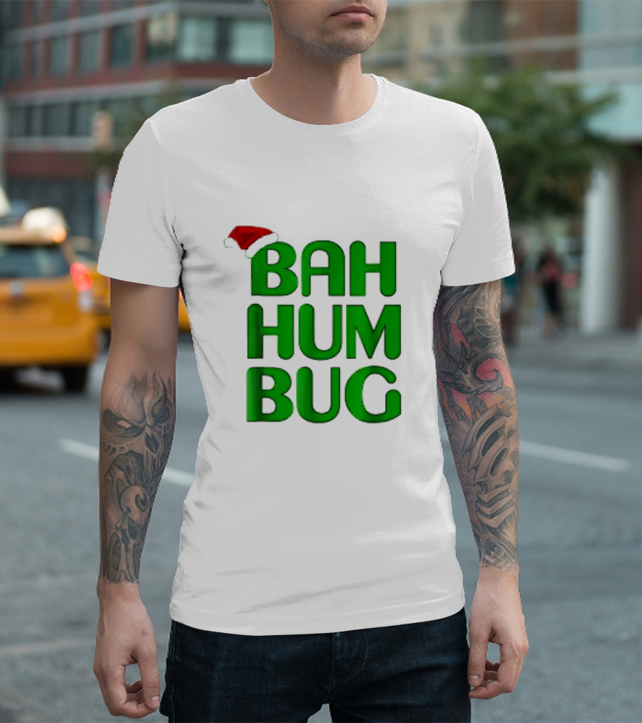 Bah Hum Bug Christmas Text with Santa Hat T-Shirt