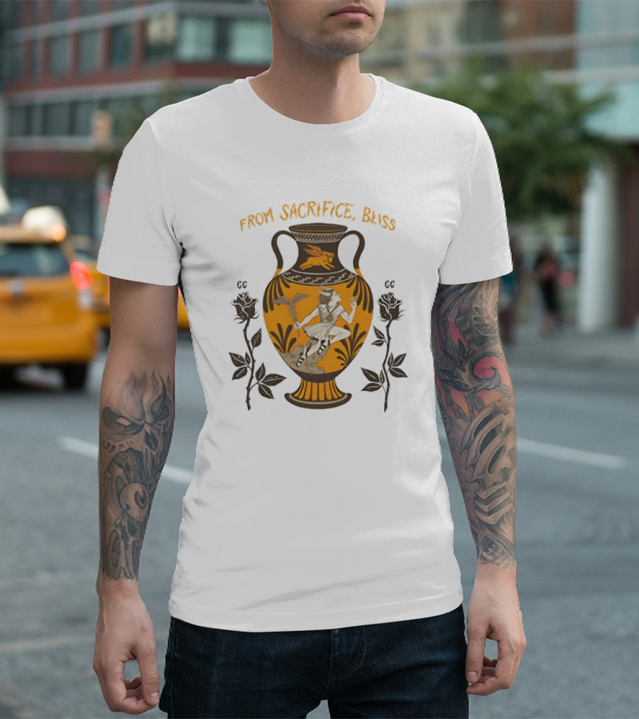 FROM SACRIFICE BLISS ANCIENT GREEK VASE HERMES AND ROSES T-Shirt