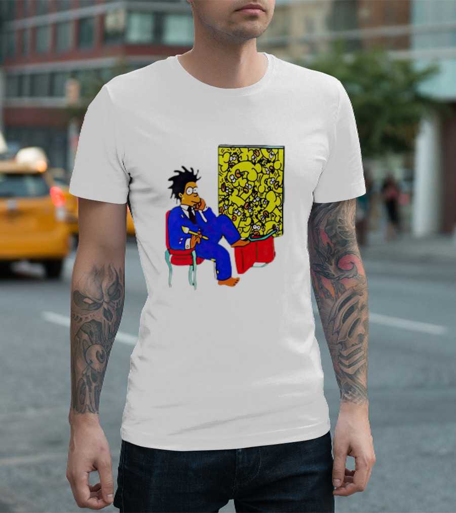 The Simpsons Jay-Z Cartoon Style Art With Basquiat Sitting On Red Chair T-Shirt