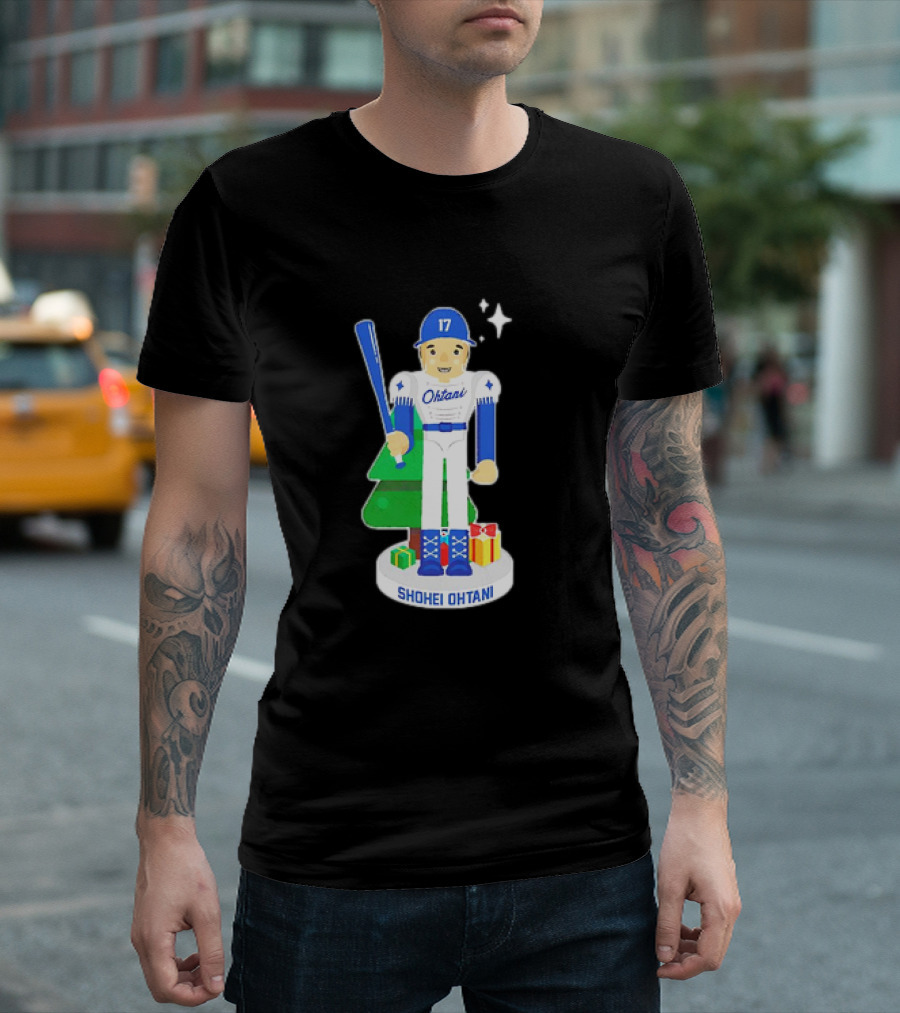 Shohei Ohtani Los Angeles Dodgers MLBPA Christmas Nutcracker with Tree and Gifts T-Shirt