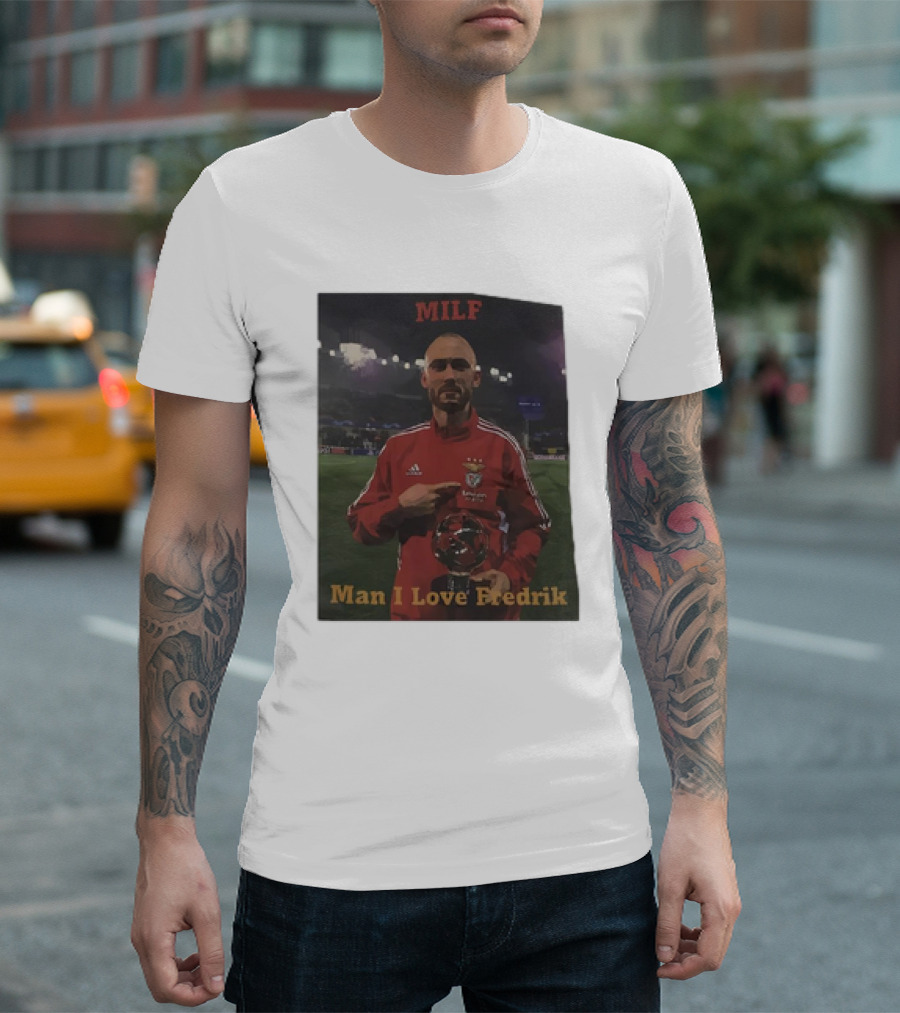 MILF Man I Love Fredrik Soccer Player In Stadium With Trophy T-Shirt