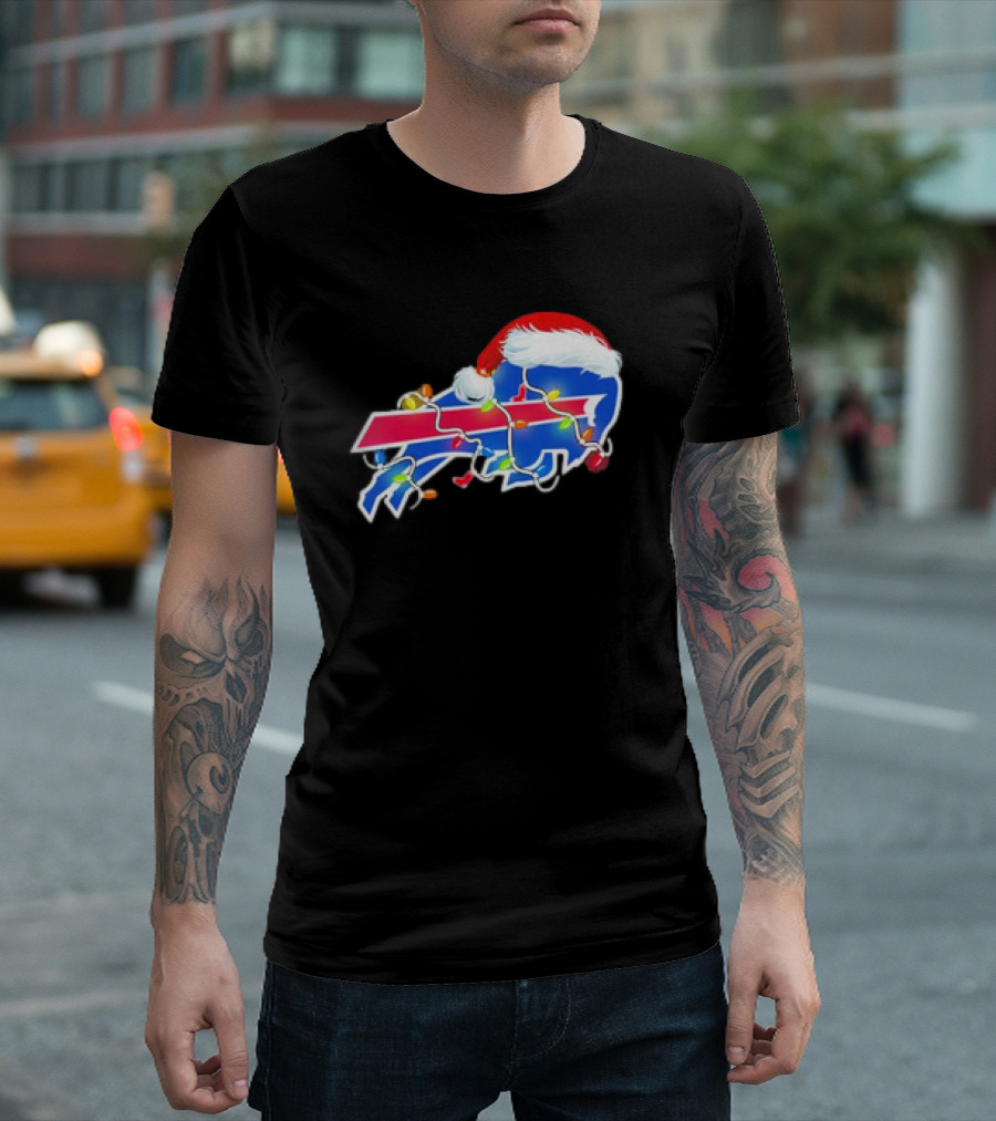 Buffalo Bills Santa Hat Christmas Lights T-Shirt