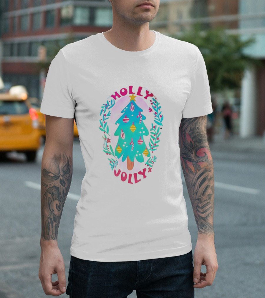 Holly Jolly Christmas Tree With Ornaments And Foliage T-Shirt