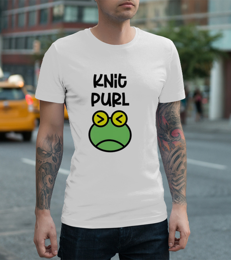 Knit Purl Frog with Glasses Pouting Face T-Shirt
