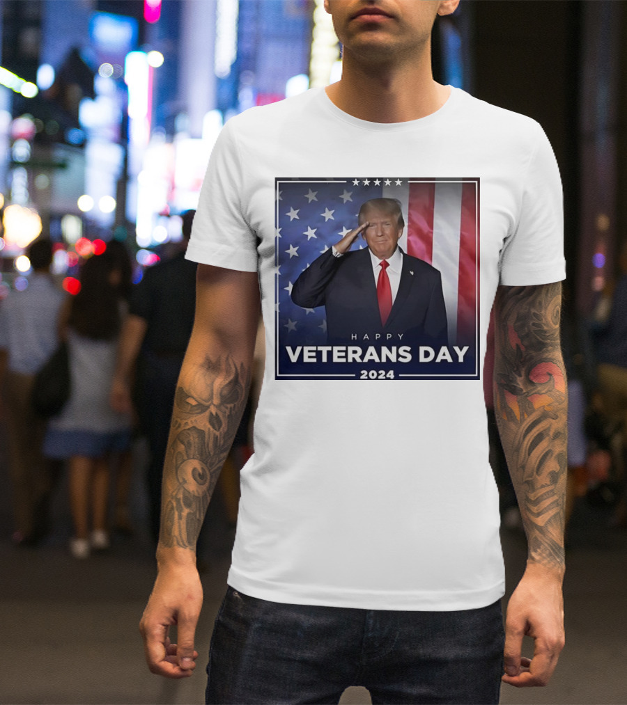 Happy Veterans Day 2024 Donald Trump Salute American Flag T-Shirt