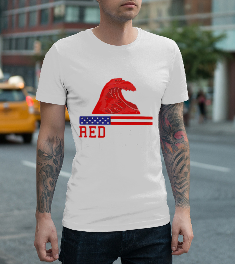 Red Wave USA Flag Wave T-Shirt