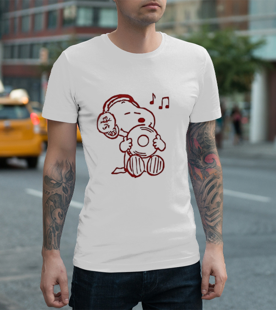 Snoopy Listening To Music With Headphones And Record T-Shirt