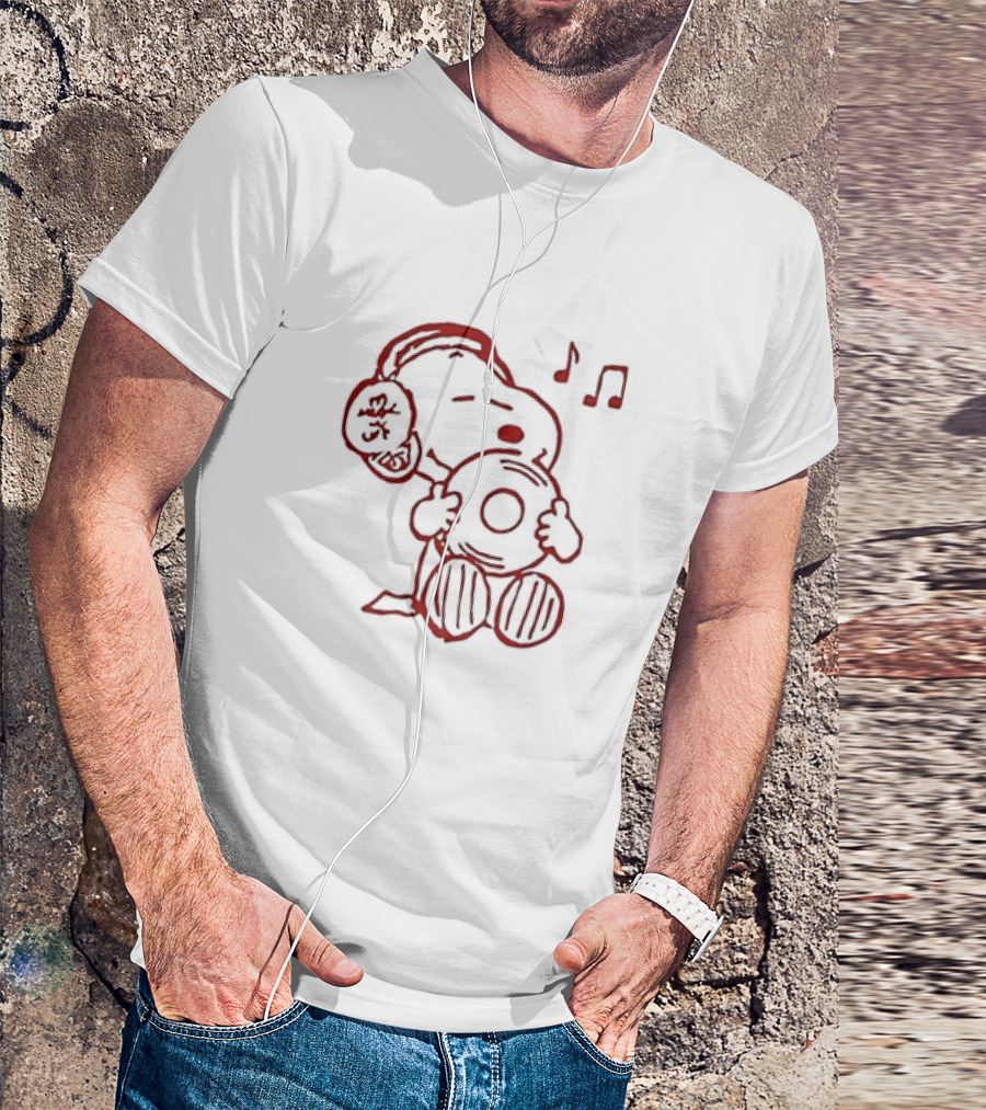 Snoopy Listening To Music With Headphones And Record T-Shirt
