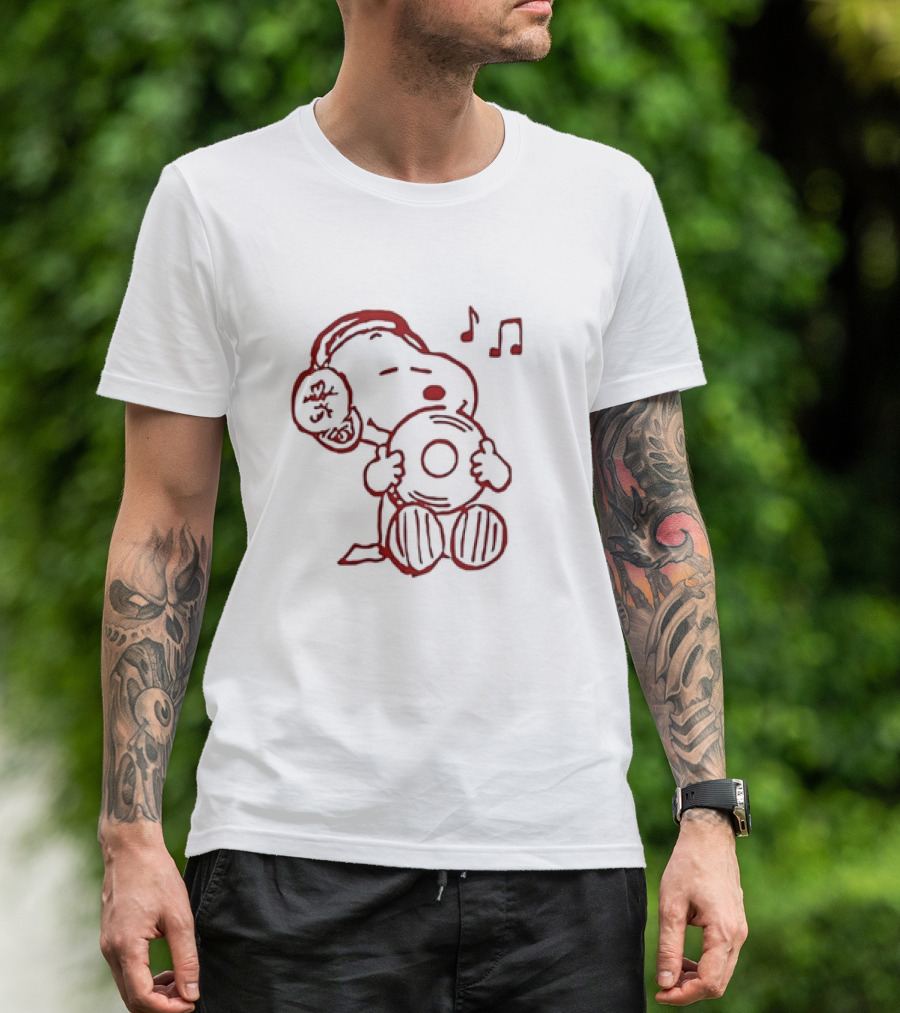 Snoopy Listening To Music With Headphones And Record T-Shirt