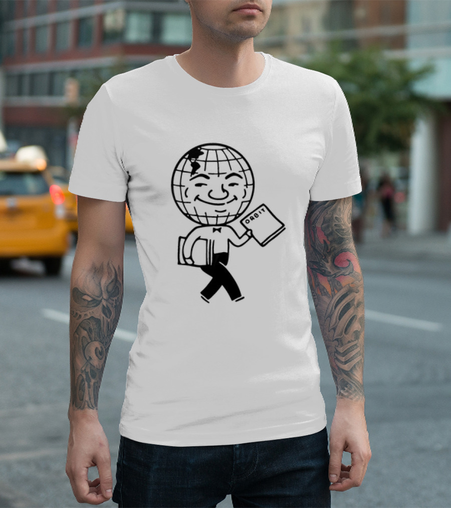 Orbit Magazine 1990 Vintage Smiling Globe Character Holding Magazine T-Shirt