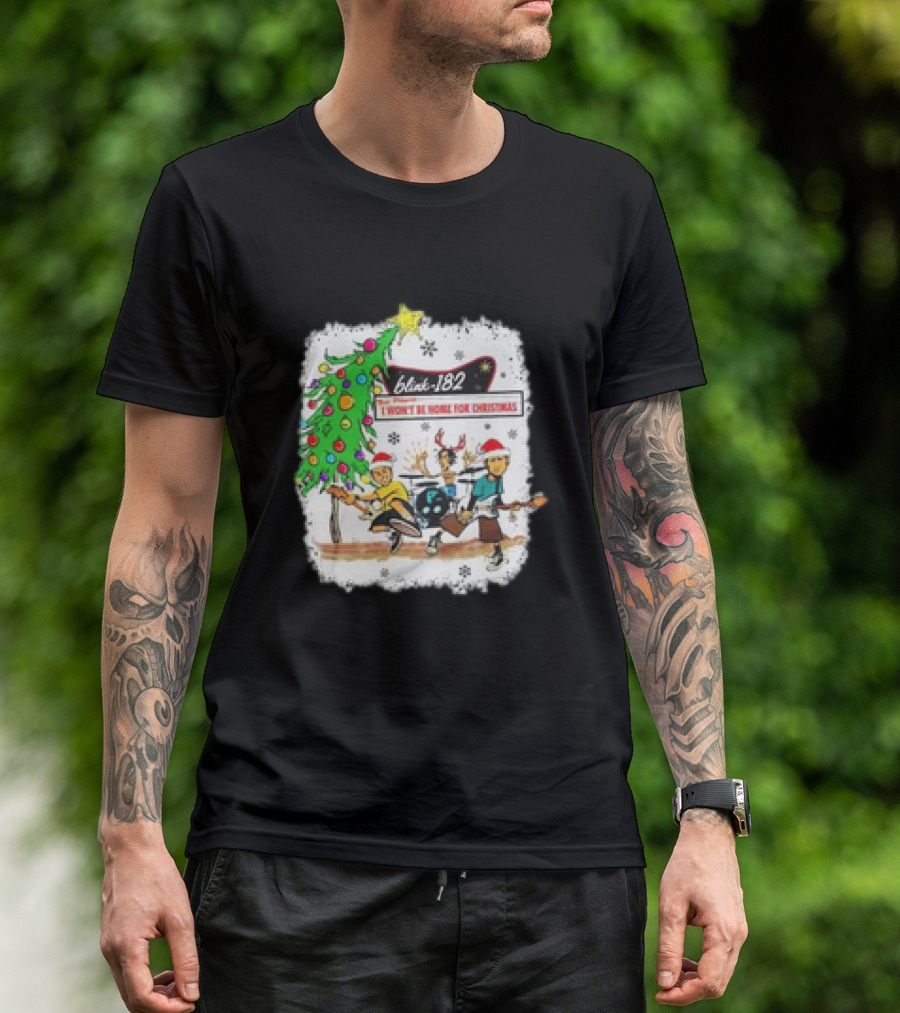 Blink-182 I Won’t Be Home For Christmas Snowflakes Tree Reindeer Band Playing T-Shirt