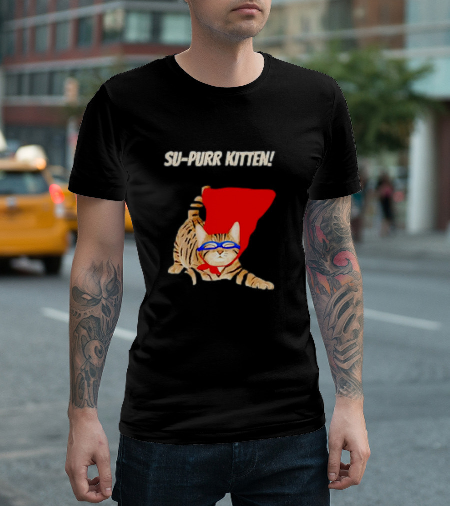 Su-Purr Kitten Cute Super Hero Cat Meme With Red Cape And Mask T-Shirt