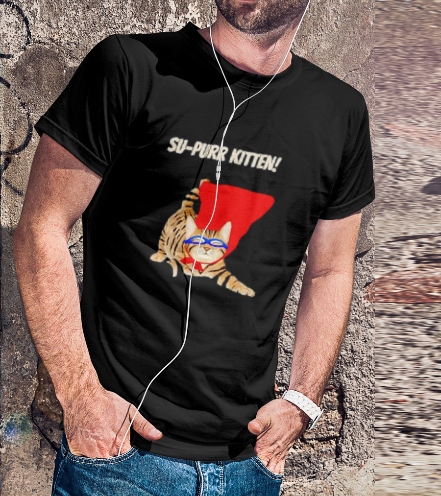 Su-Purr Kitten Cute Super Hero Cat Meme With Red Cape And Mask T-Shirt