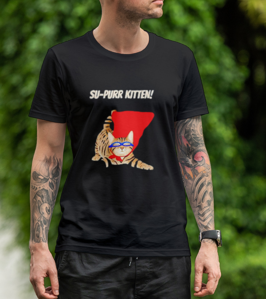 Su-Purr Kitten Cute Super Hero Cat Meme With Red Cape And Mask T-Shirt