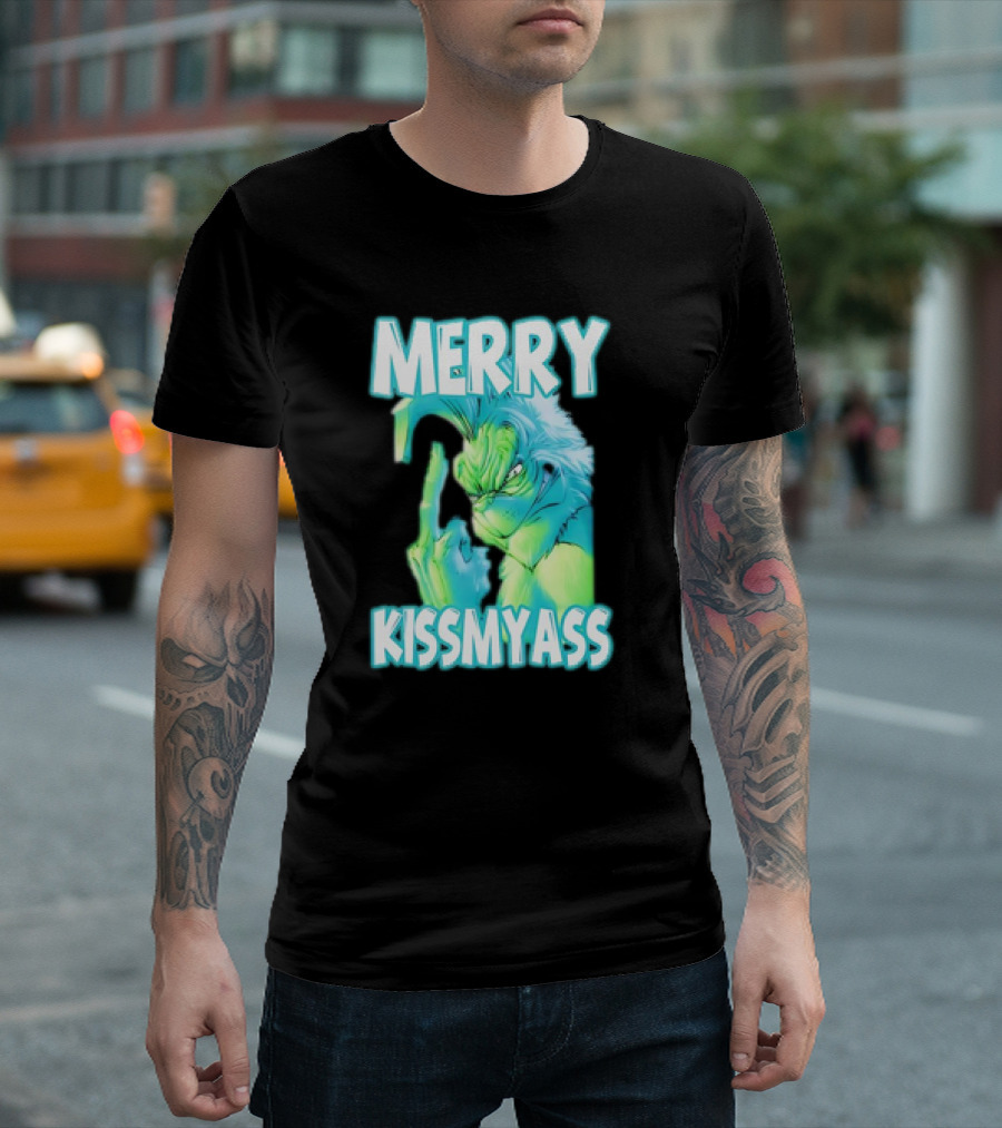 Merry Kiss My Ass Grinch Middle Finger T-Shirt