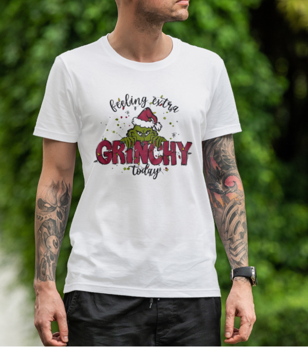 Feeling Extra Grinchy Today Santa Hat Christmas Mood T-Shirt