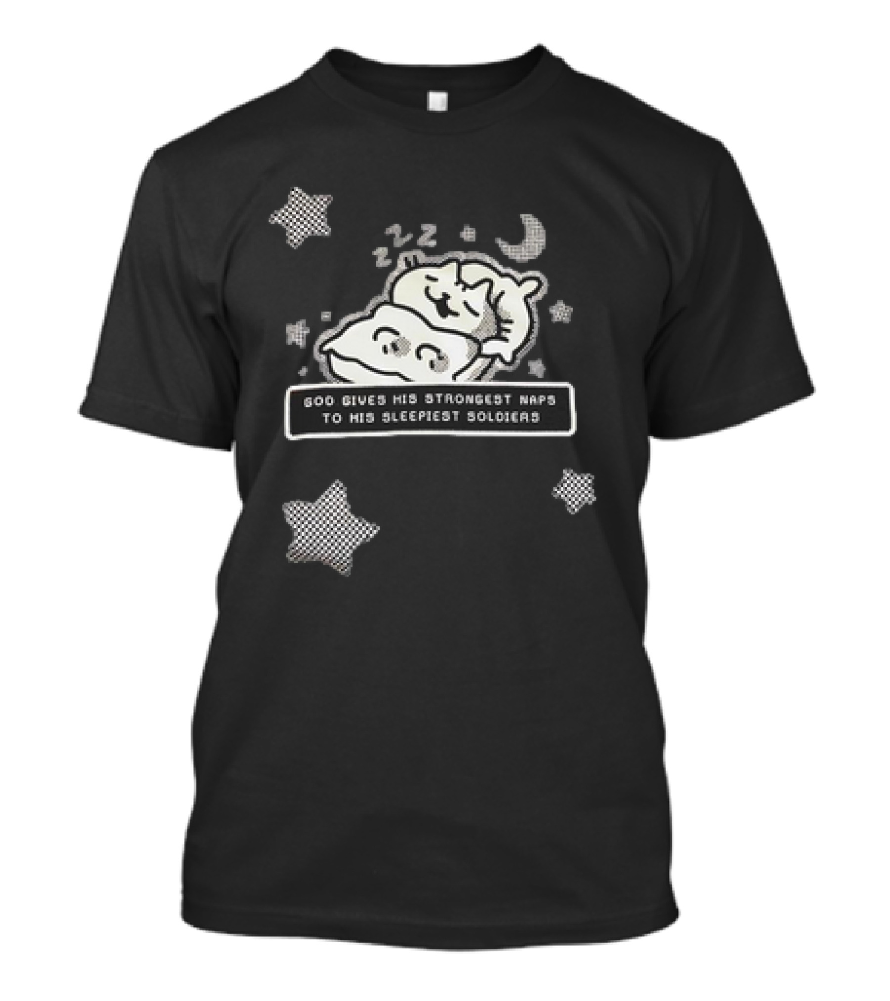 God Gives His Strongest Naps To His Sleepiest Soldiers Cute Sleeping Cat And Moon Stars T-Shirt