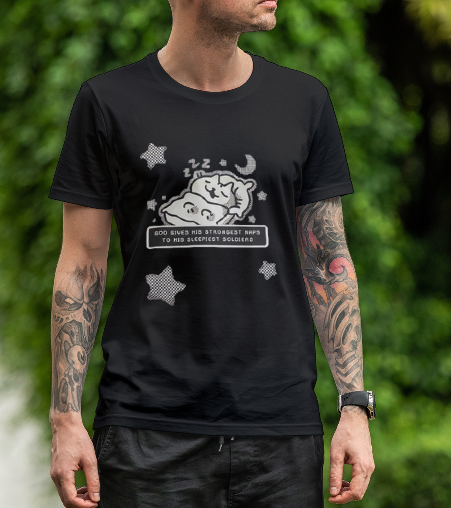God Gives His Strongest Naps To His Sleepiest Soldiers Cute Sleeping Cat And Moon Stars T-Shirt