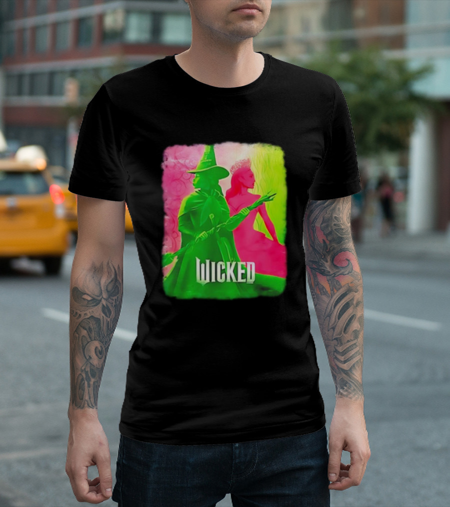 Wicked Elphaba Glinda Tonal Green Pink Wizards Musical T-Shirt