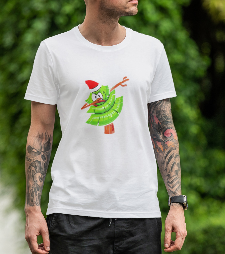 Dabbing Through The Snow Christmas Tree With Santa Hat Cartoon T-Shirt