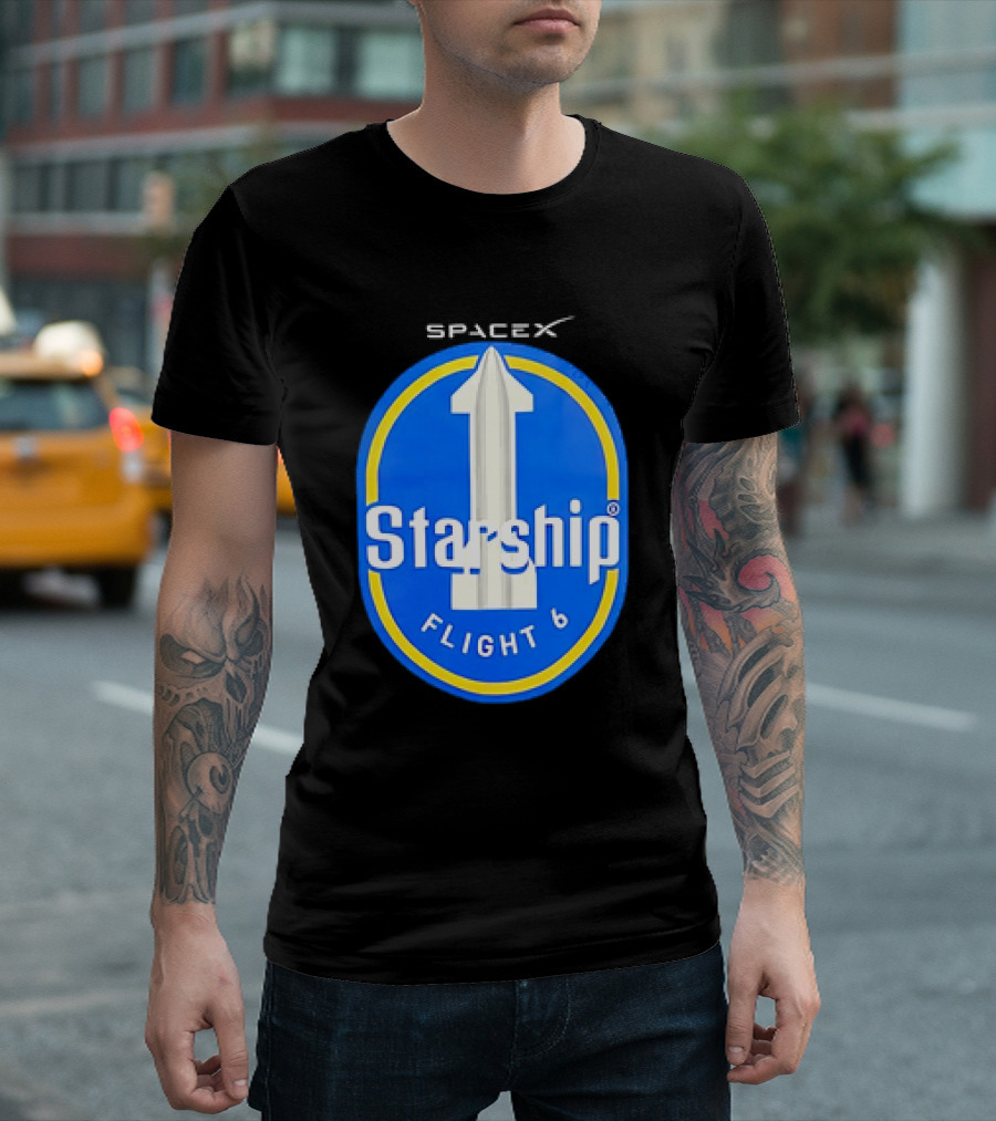 SpaceX Starship Flight 6 Emblem with Rocket T-Shirt