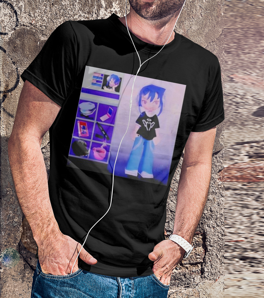 Nikki Carreon Basic Necessities Anime Character With Blue Hair And Black T-Shirt