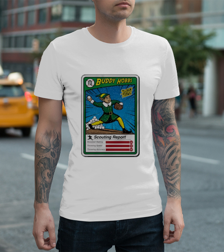 Buddy Hobbs Santa’s Helper Scouting Report Snowball Making Throwing Speed Accuracy T-Shirt