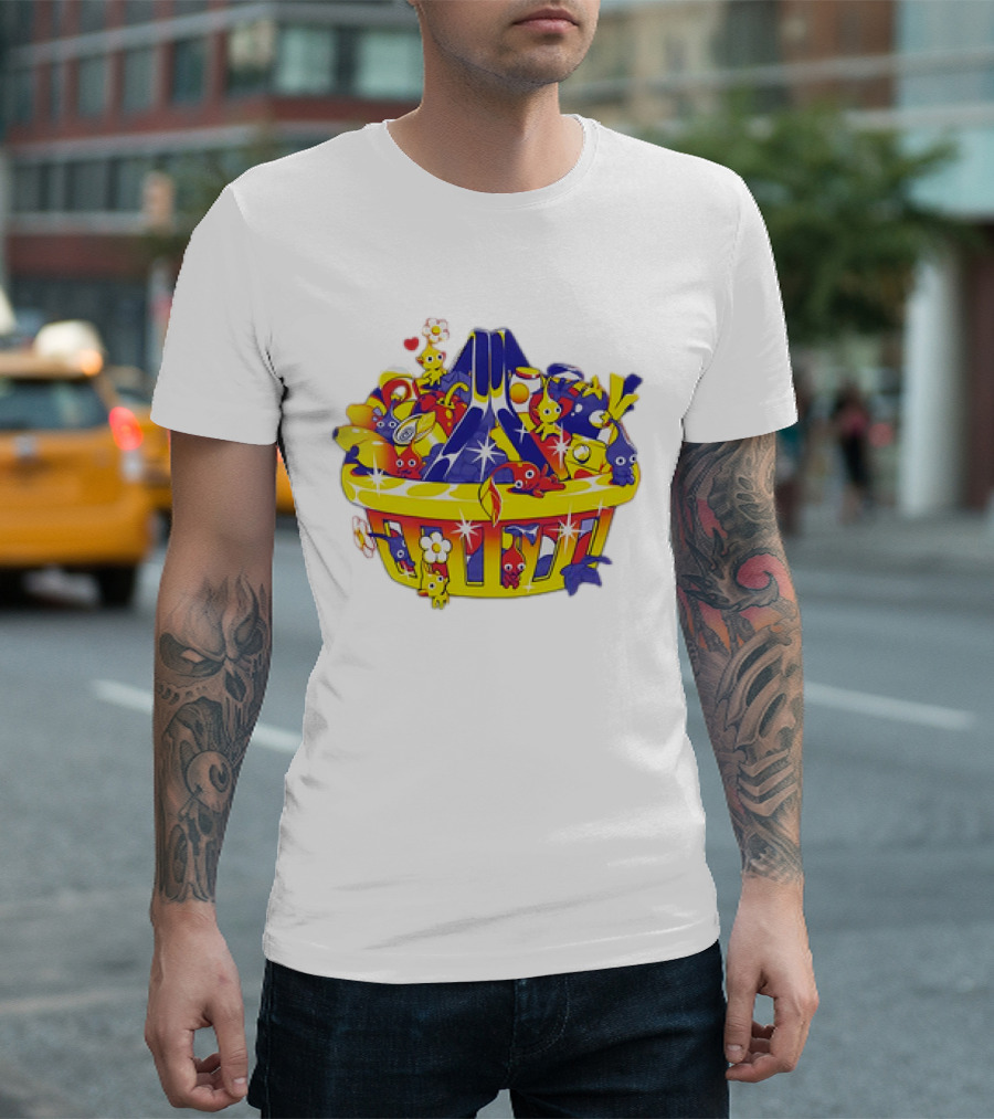 Pikmin Basket Overflowing with Colorful Creatures and Hearts T-Shirt