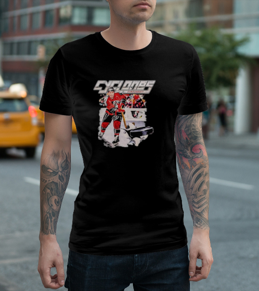 Cincinnati Cyclones Vintage Hockey Player Action Scene T-Shirt