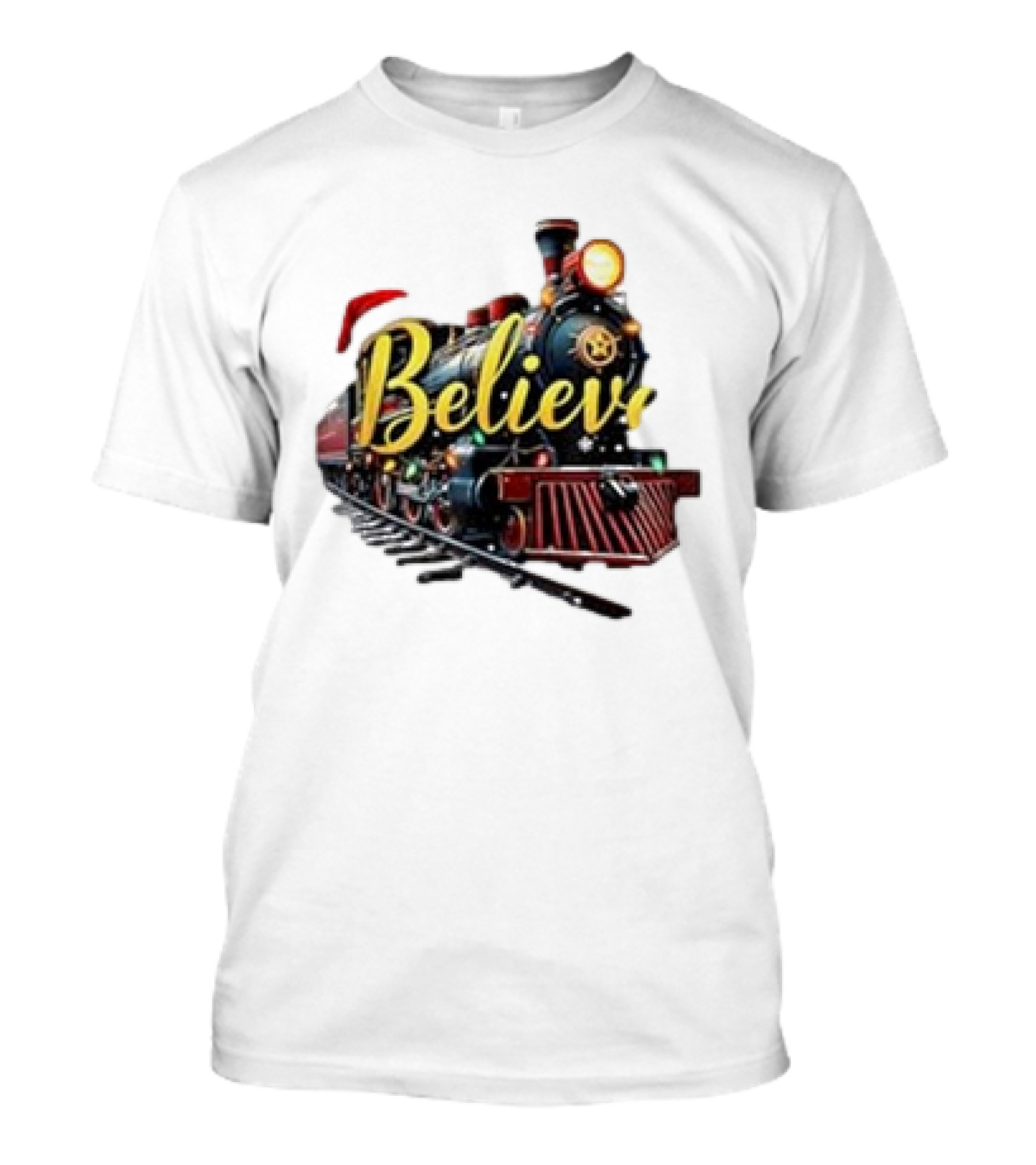 Believe Christmas All Aboard Polar-Express Xmas 2024 Train Santa Hat T-Shirt