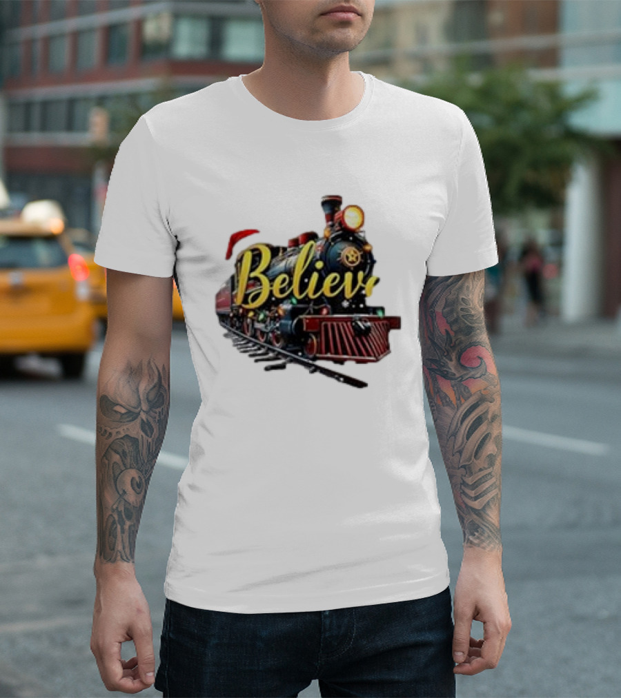 Believe Christmas All Aboard Polar-Express Xmas 2024 Train Santa Hat T-Shirt