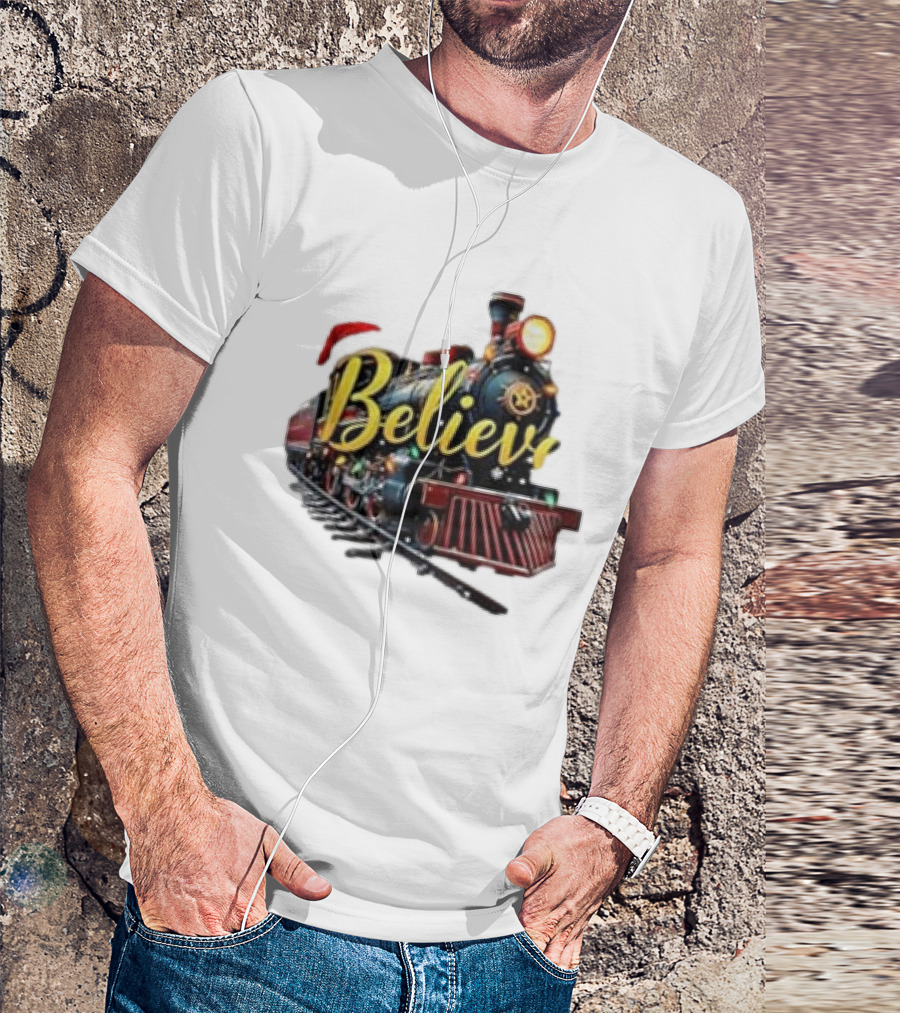 Believe Christmas All Aboard Polar-Express Xmas 2024 Train Santa Hat T-Shirt