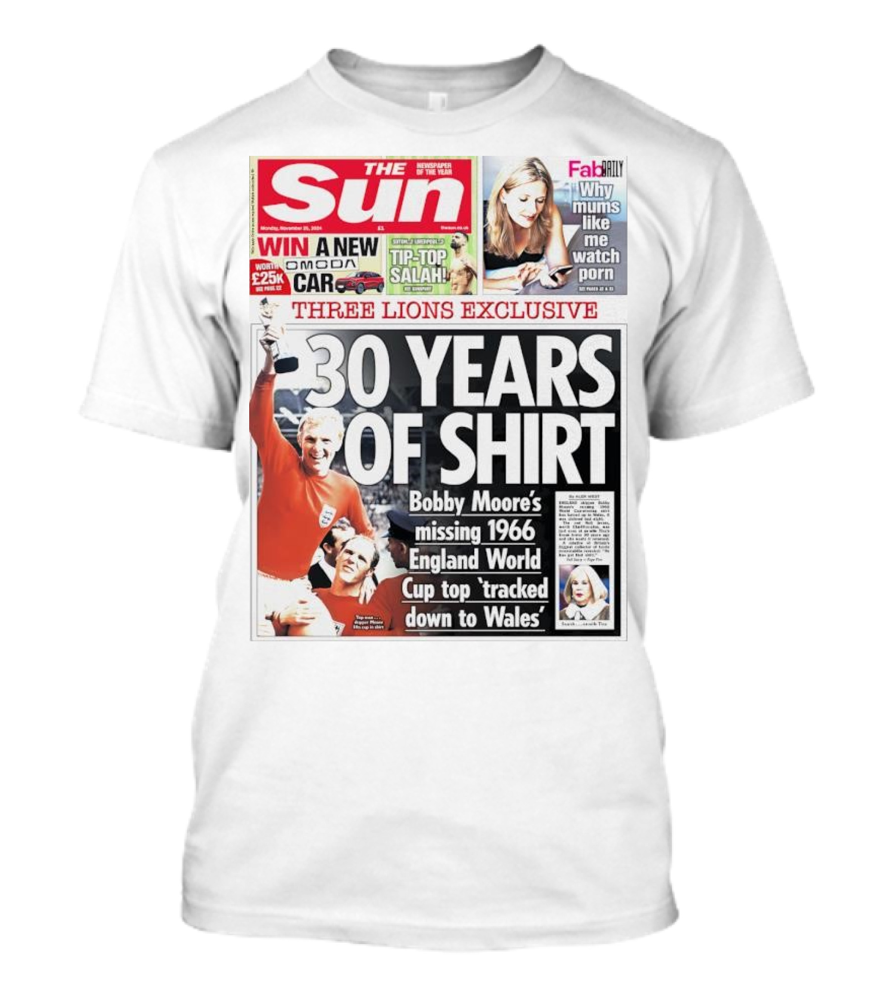 Bobby Moore's Missing 1966 England World Cup Shirt Tracked Down To Wales 30 Years On - The Sun Three Lions Exclusive T-Shirt
